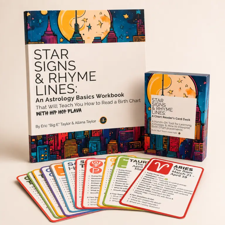 A book and card set with a spread of cards laying out.