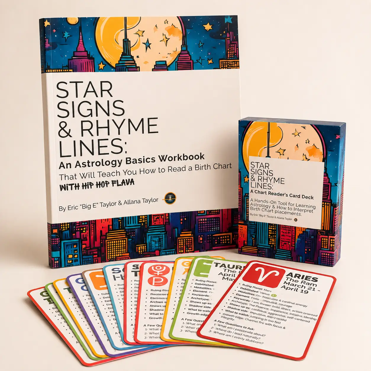A book and card set with a spread of cards laying out.